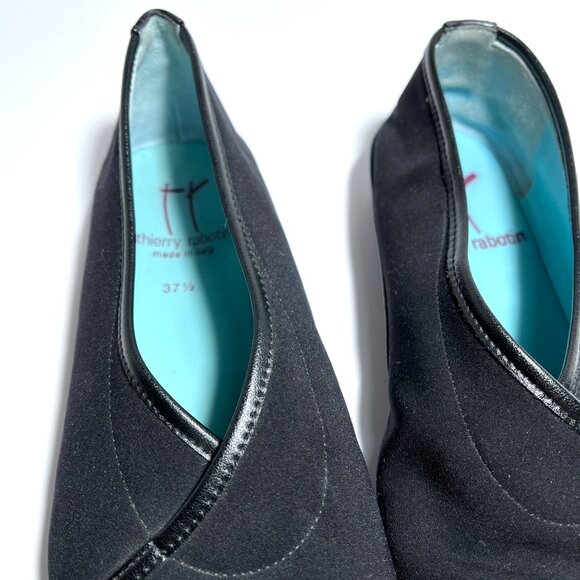 Thierry Rabotin Made in Italy Slip On Flats in Black Stretch Fabric Leather - Picture 5 of 10